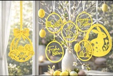 Easter Egg Decorations Bundle-2 Large And 5 Small-U K Made- Yellow