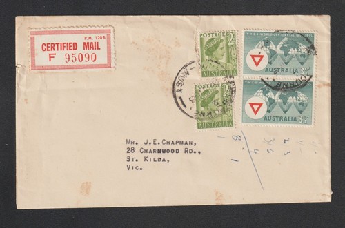Australia 1953 Cover Certified Mail Melbourne To St Kilda VIC