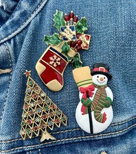 Vintage Lot Of Christmas Brooches, Pins, JJ, Hallmark, Kenneth Cole, 1980s