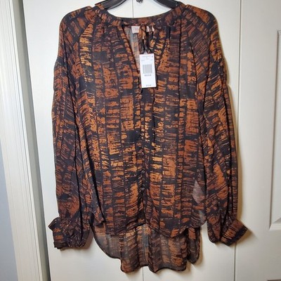 Philosophy Republic Clothing Womens Sheer Long Sleeve Shirt Black Brown M