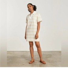 Everlane Organic Cotton Polo Cream and White Striped Short-Sleeve Mini Dress XXS