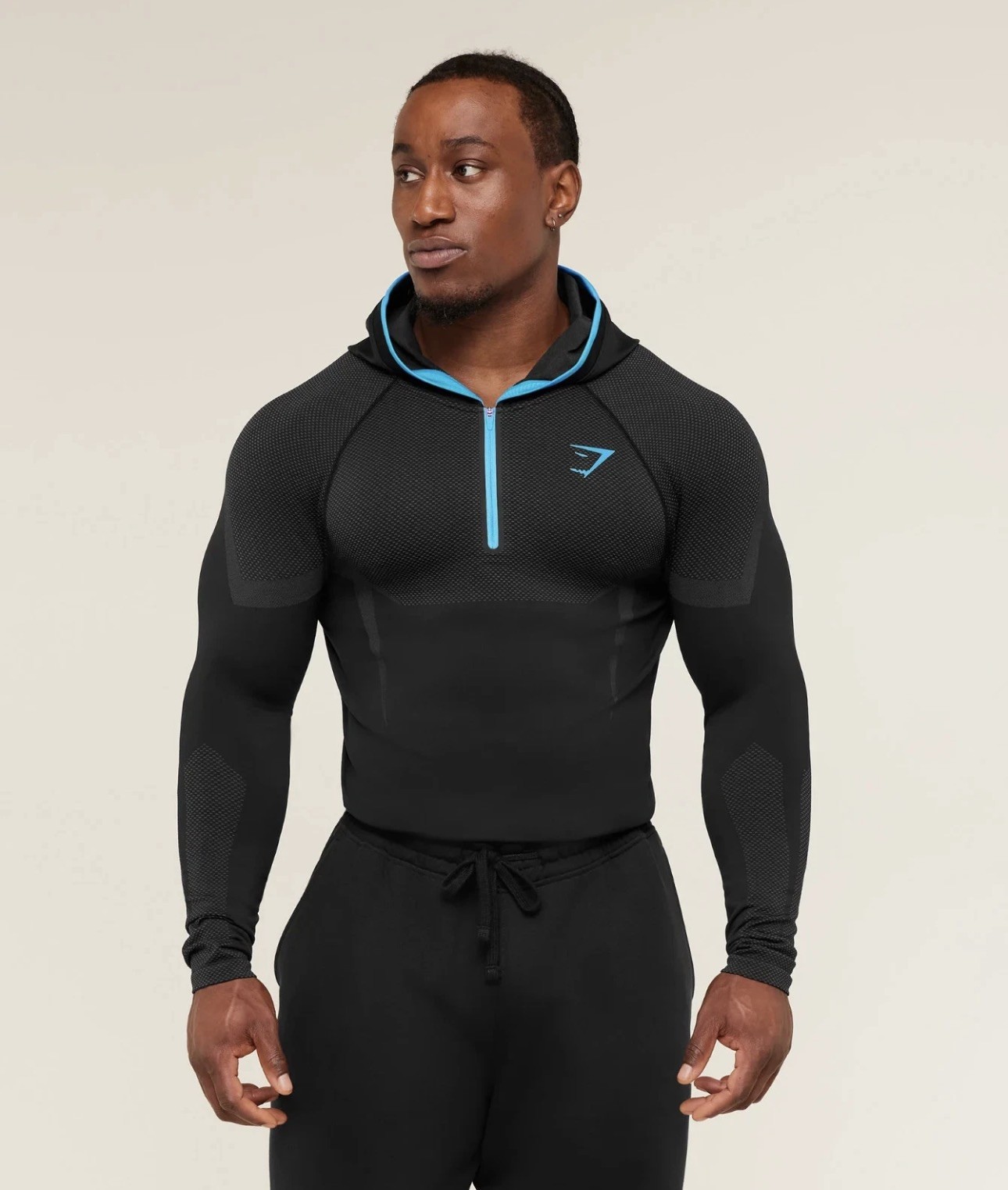 Gymshark Onyx 5.0 Seamless Hoodie - Black/Onyx Grey - Medium - In Hand Fast Post