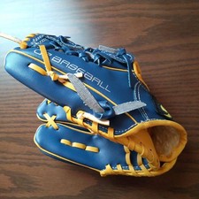GP Baseball Kids Glove 9 Inch Right Hand Left Throw Blue Yellow Used