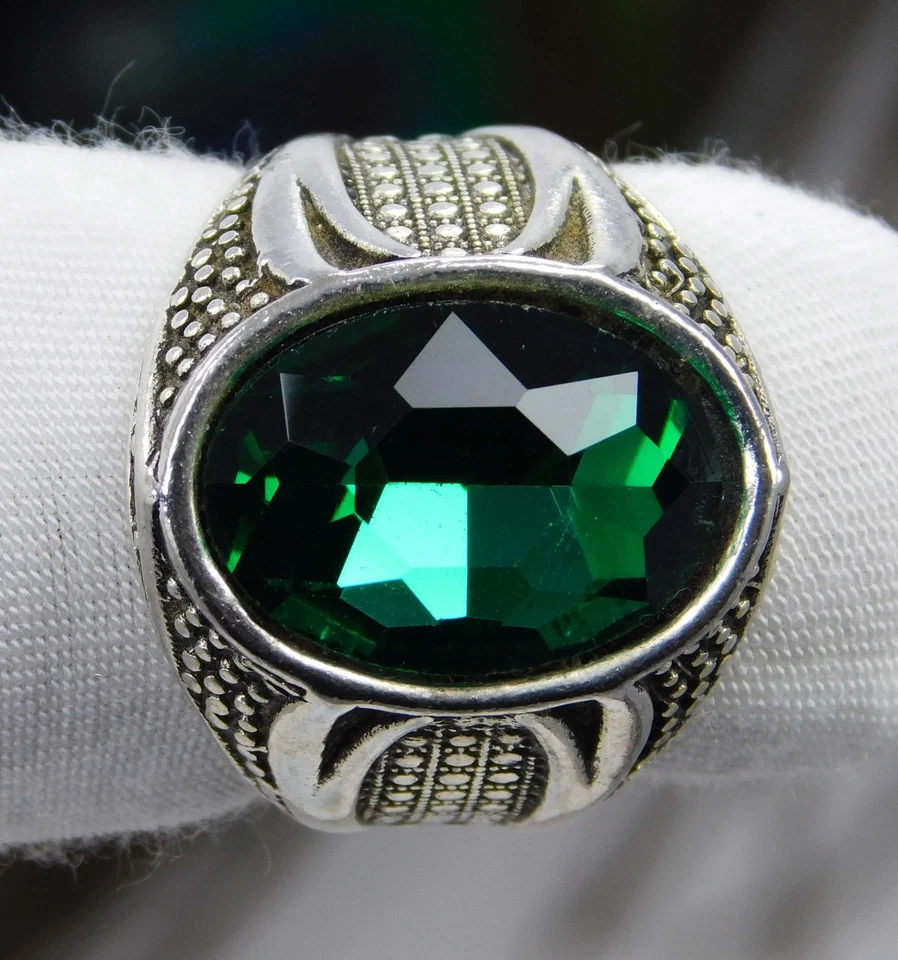 Anillo de piedras preciosas naturales de 28,85 quilates de circón verde impecable talla 5 - plata de ley Foto 2 de 4