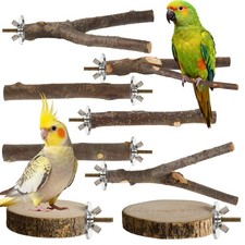 8 Pack Natural Wood Bird Perches for Cage, Wooden Parrot Stand Platforms, Har...