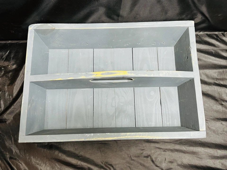 Органайзер деревенский ручной работы из массива дерева с ручкой синий/серый - Изображение 4 из 4