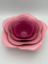 ZAK! Designs Mixing Serving Bowls Nesting Melamine Red Pink Flower Rose 4 Pc Set