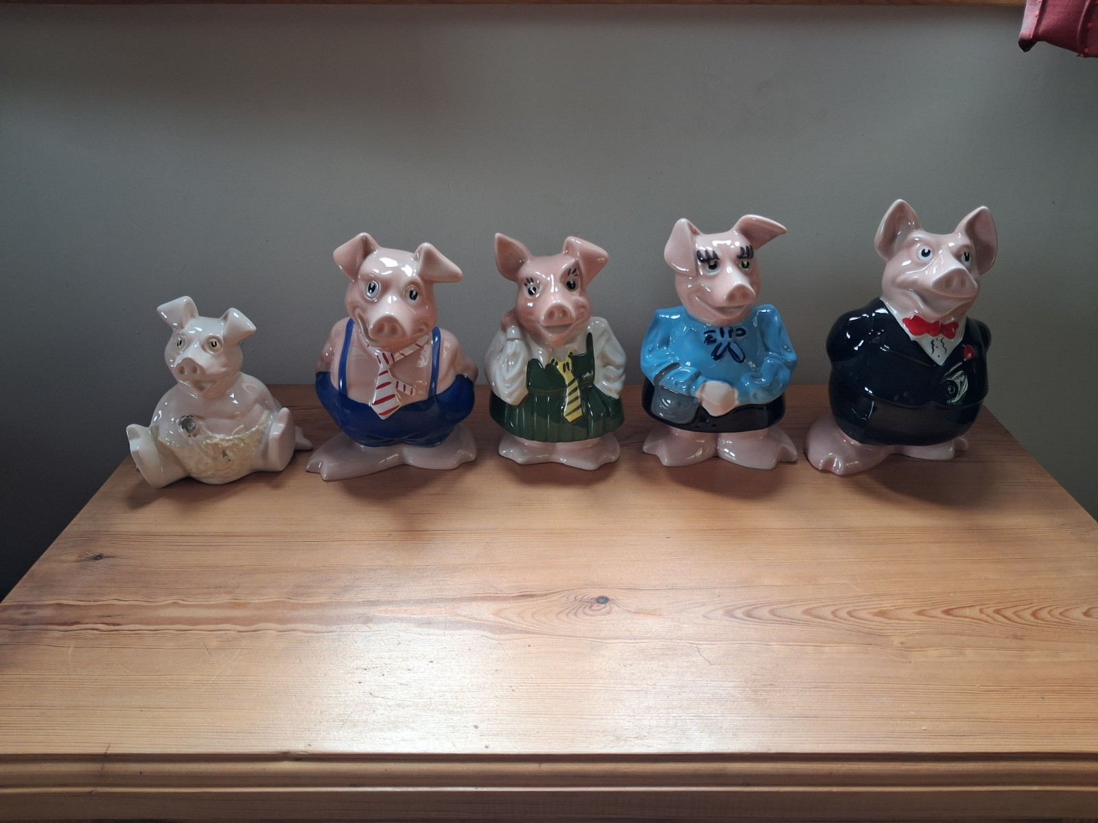 FULL SET 5 WADE NATWEST PIGS PIGGY BANKS & ORIGINAL STOPPERS 1980's ...