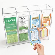 Clear Acrylic Tea Bag Organizer, 4-Slot Tea Bag Dispenser, Tea Organizer for