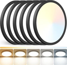 6 Pack 12 Inch 5CCT LED Ceiling Light Flush Mount Dimmable Fixture Black 2880LM