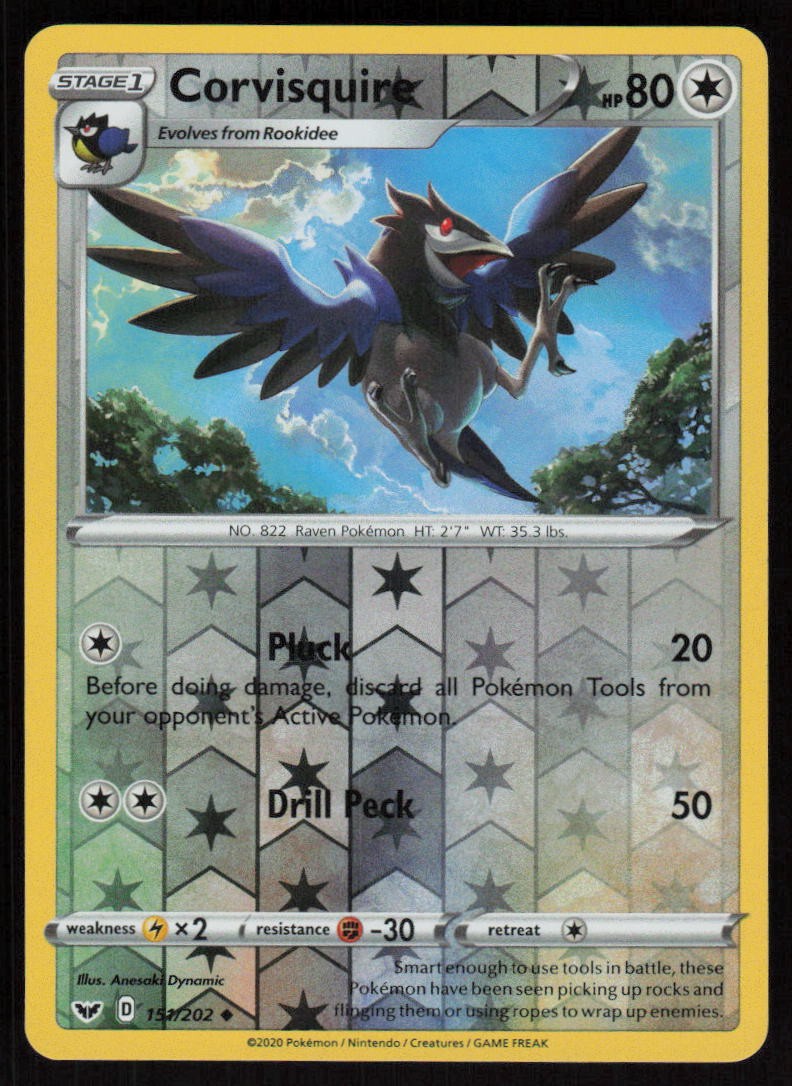 Corvisquire 151/202 Reverse Holo: Sword & Shield Base Set Pokemon TCG Near Mint