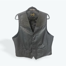 Scully Men's Black Leather Vest With Caiman Yokes, Regular Size 46