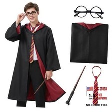 Wizard Costume for Adults, Men's and Women's Robe Set with Tie Large Red Cloak