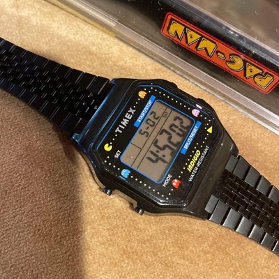 TIMEX x PAC-MAN 40th Anniversary Black Digital Watch Original Box Clean Arcade T