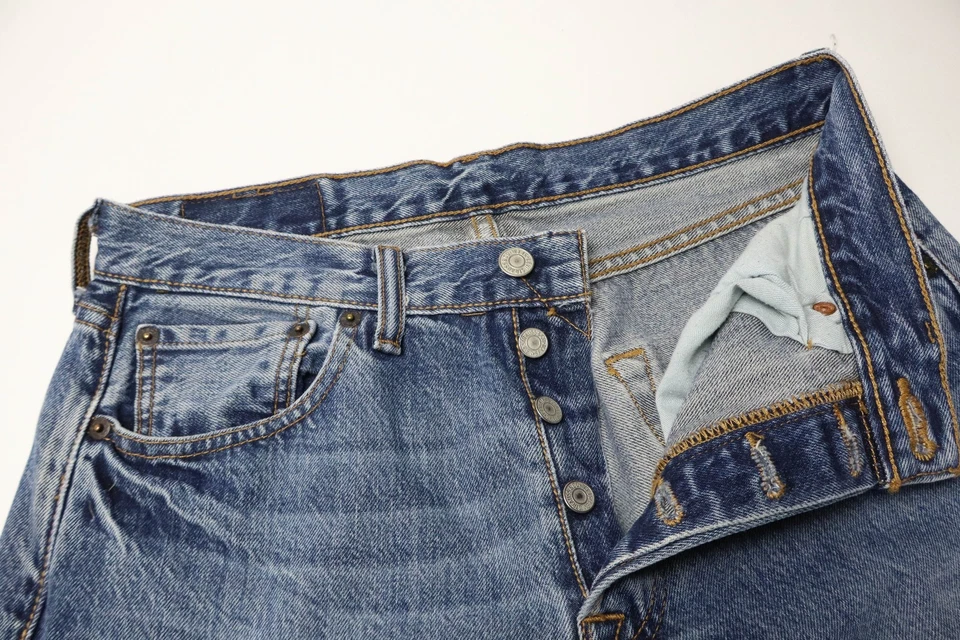 Levi's 501 Vaqueros Hombres W29/L30 Azul Botón Fly Recto Para Desteñida Bigotes - Imagen 4 de 4