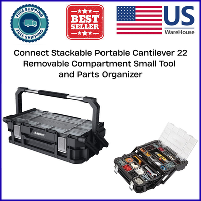 #ad #ad Husky Tool Parts Organizer Box Stackable Portable 22 Bin Cantilever Black $47.49