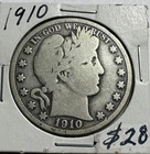 1910 US Barber Silver Half 50c Looks G+