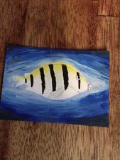 ACEO Original Painting Acrylic On Mixed Media “Sergeant Major Fish”