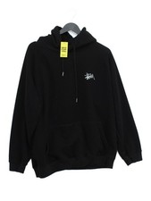 Stussy Men's Hoodie L Black Graphic 100% Cotton Pullover