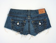 True Religion Size 25 Joey Cut Off Denim Shorts 5 Pockets Belt Loops Made in USA