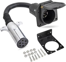 7 Pin round to 7 Pin Flat Adapter for Tractor Towing, 7 Pole round to 7 Way RV B