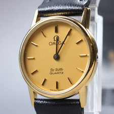 Exc 5 Vintage 1982 OMEGA De Ville Cal.1387 Quartz Gold 22mm Women's Watch