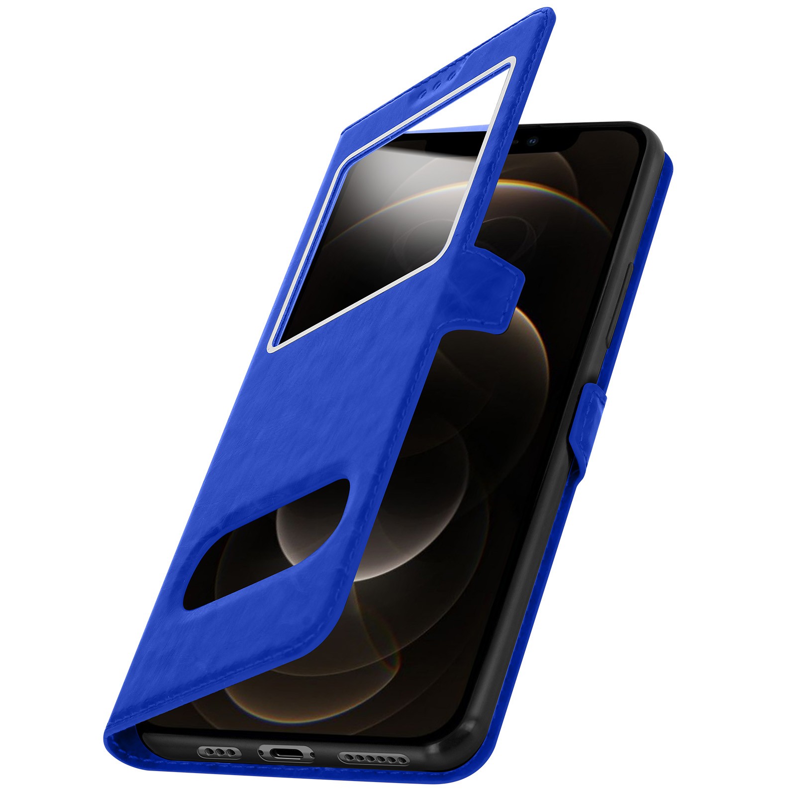 Coque iPhone 12 Pro bleu avec double fenêtre et support vidéo - 2