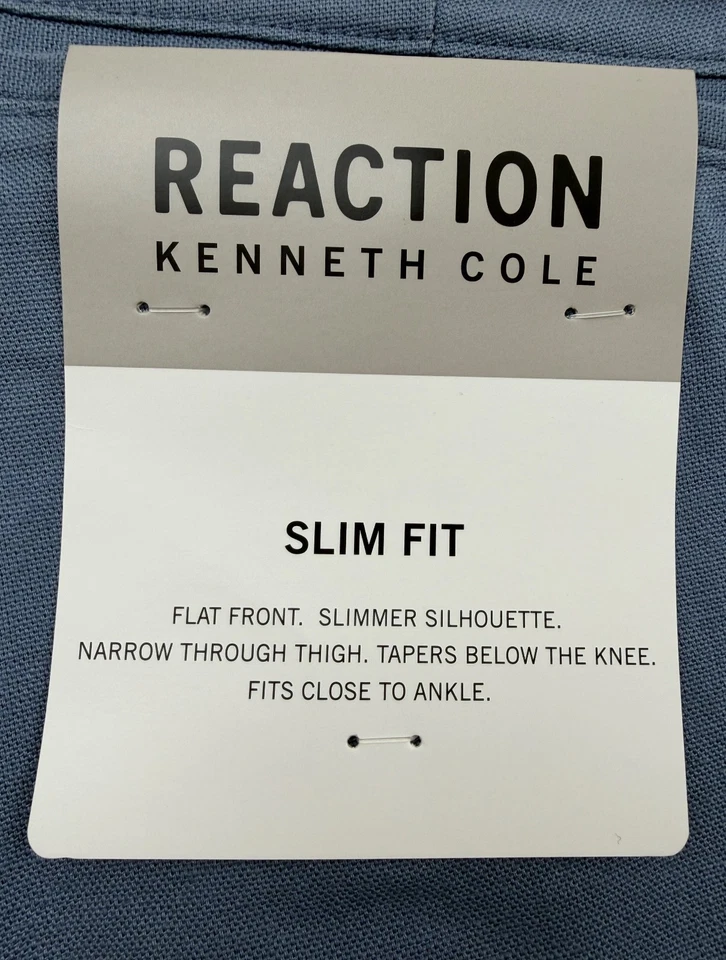 $95 NUEVOS PANTALONES DE LINO KENNETH COLE REACTION para hombre 33x30 azul liso calce ajustado Foto 2 de 4