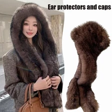 Integrated Hat Scarf Fluffy Fur Hat With Neck Collar Scarves Hooded Shawl Cap ↲