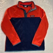 Lands End Fleece Jacket Kids Snap Pullover L Orang Navy Colorblock