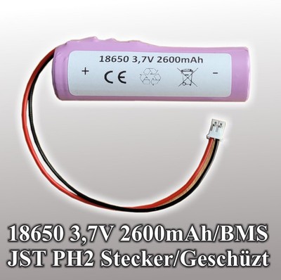 1S1P Akku-Pack 3,7 V 2600 mAh Li-Ion mit JST-PH 2 Stecker BMS Board Ersatzakku