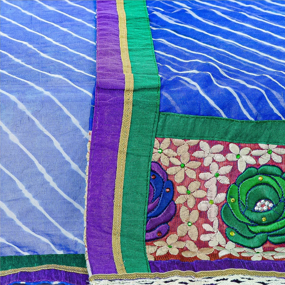 Sanskriti Vintage Azul Dupatta Estola Larga Gasa Pura Cuentas de Mano Leheria Rajathan Foto 3 de 4