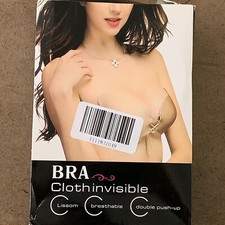 Freebra D Cup Black Invisible Push Up Drawstring Self Adhesive Silicone Bra NWT