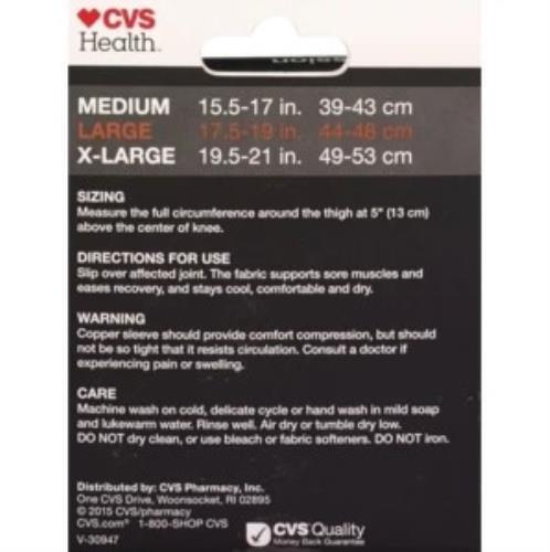 CVS Health Copper Compression Sleeve 88% Copper Fiber Knee 1 Large ...