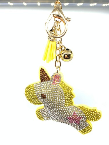 Bling Einhorn Diamant Damen Schlüsselanhänger Glitzer gelb Quaste Charm Zubehör - Bild 9 von 9