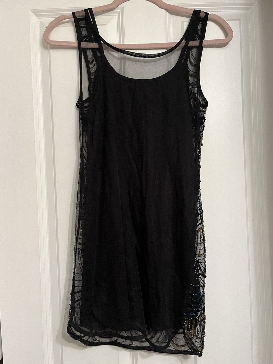 Urban outfitters Y2K Black sequin Beaded spaghetti strap Mesh dress XS |  eBay