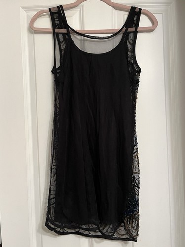 Urban outfitters Y2K Black sequin Beaded spaghetti strap Mesh dress XS - Picture 3 of 4
