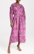 CLEOBELLA NWT $298 Ellen Ankle Belted Midi Dress Caymen Paisley Pink M