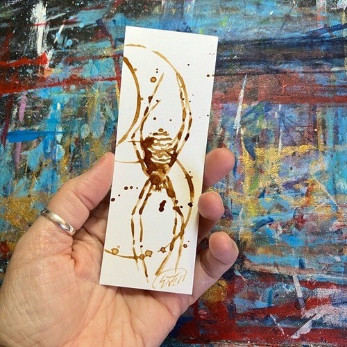 Original Painting spider Coffee NEW java home arachnid Decor artwork Artettina - Picture 5 of 7