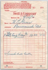 Swift & Co. Meat Packing Sausage Baltimore 1920 Billhead / Invoice