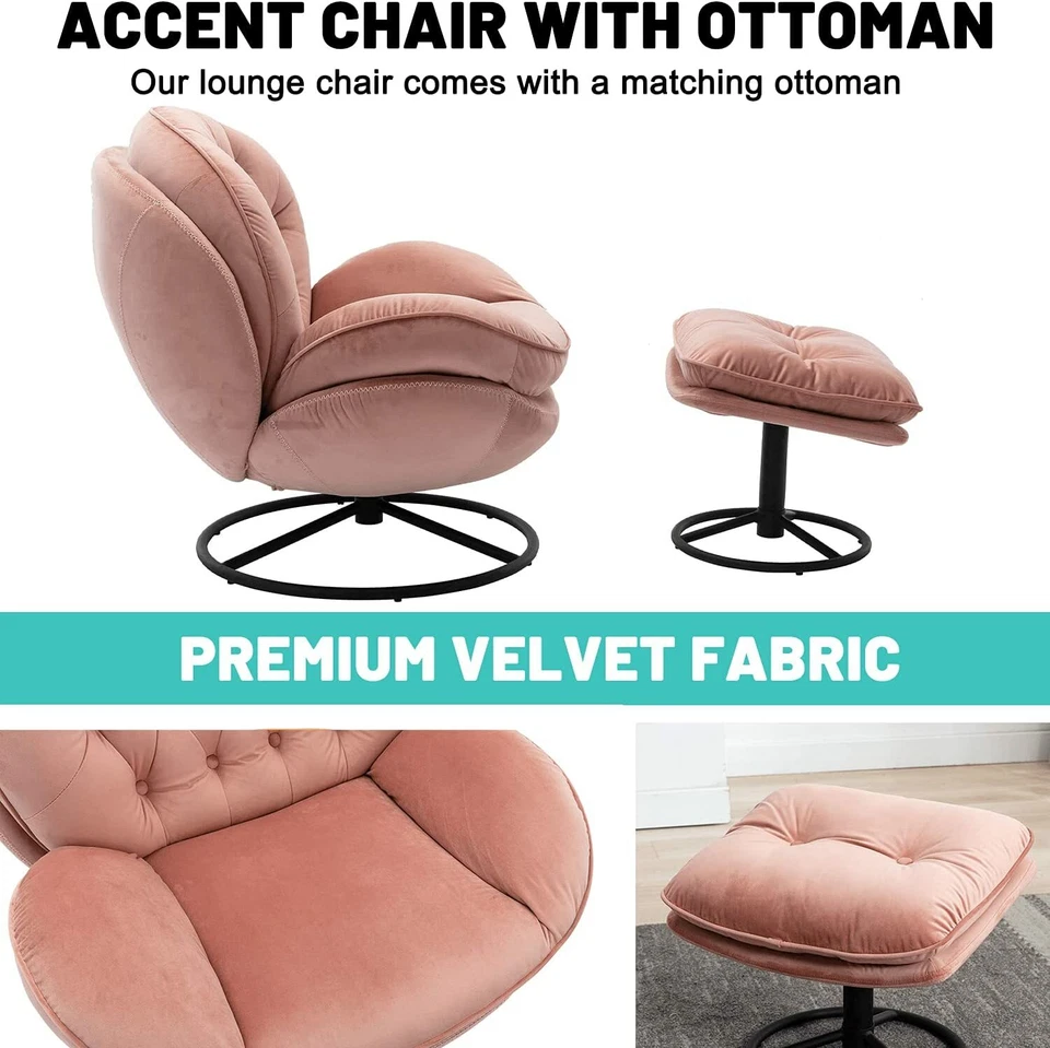 Silla Acento con Juego Otomano Moderno 360° Giratorio Sillón Salón Silla Foto 3 de 4