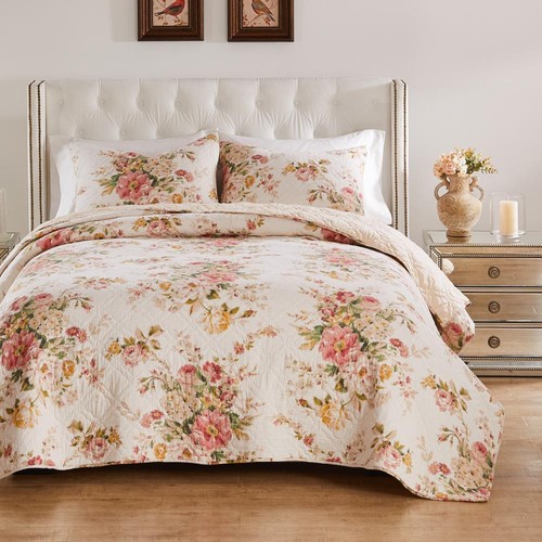 Greenland Home Fashions Grace Floral Design 3-Piece Quilt Set Buttercup - Picture 2 of 18