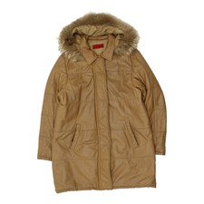 Studio Kappa Womens Brown Leather Quilted Fur Hood Parka Coat | Vintage Designer
