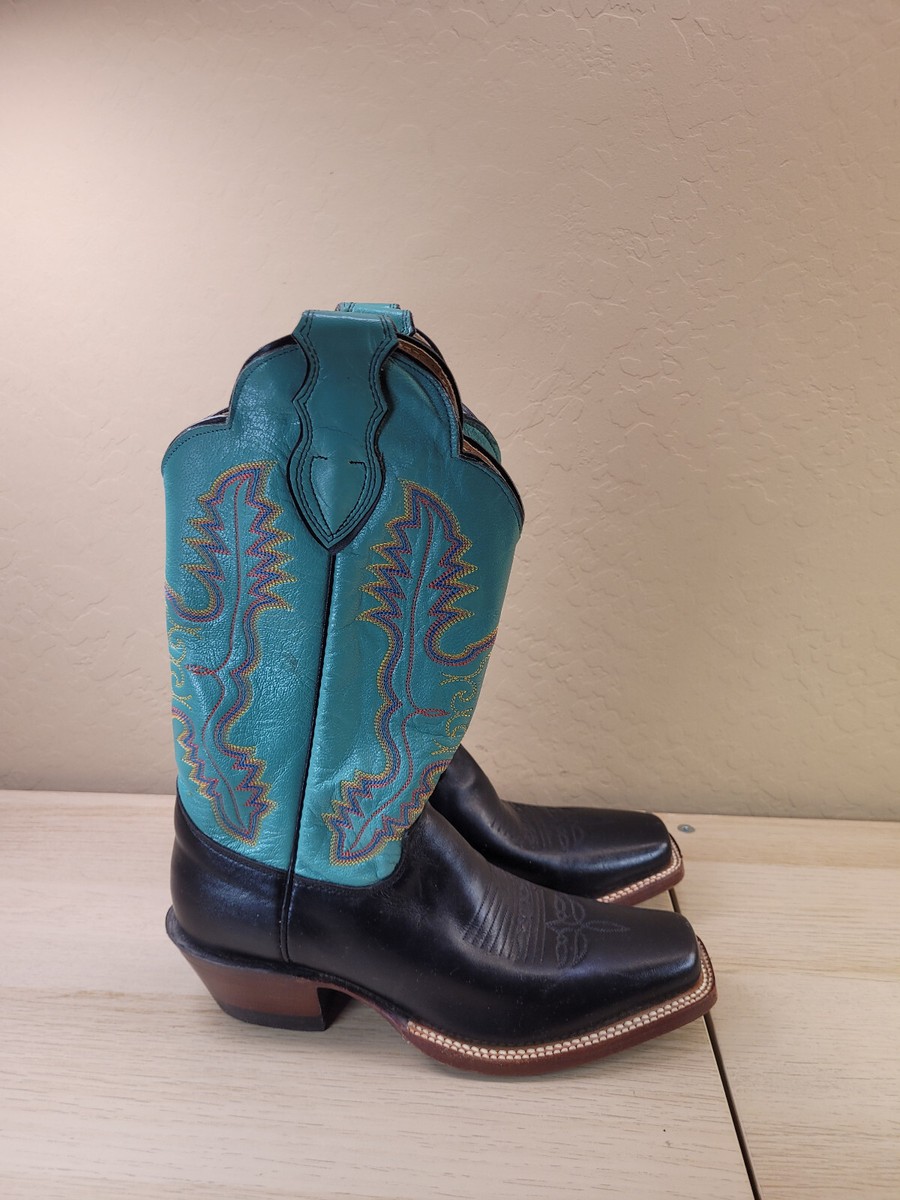 Justin L2657 Black and Teal Leather Western Cowboy Boots Womens