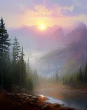 Bob Ross Style Limited Edition| Sunset Landscape Art Print | Art Collectible