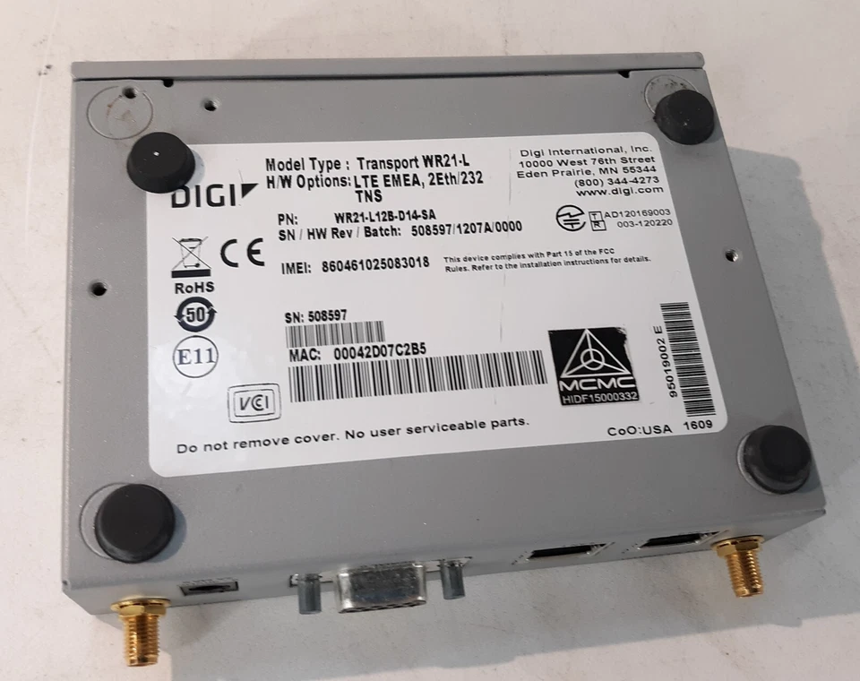 Digi Transport WR21-L WR21-L12B-D14-SA Cellular Ethernet Modem/Wireless Router - Image 4 of 4