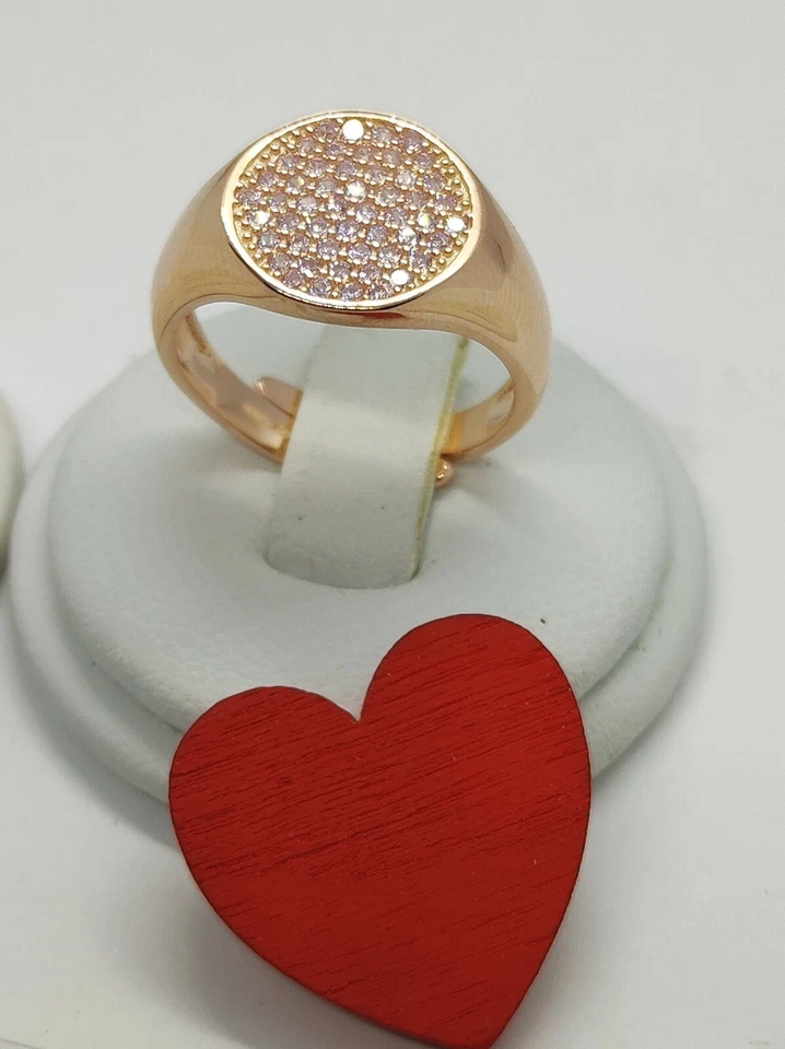 Anello  chevalier Argento 925 DORATO con zirconi. Anello argento MIGNOLO - Immagine 3 di 4