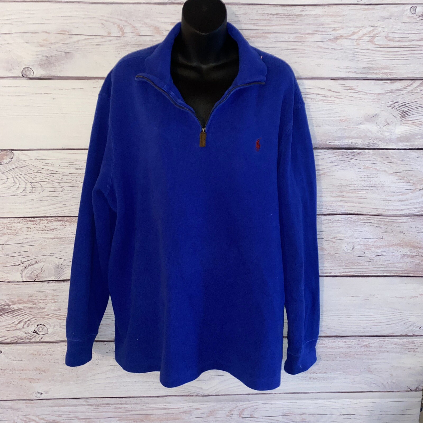 POLO RALPH LAUREN 1 4 maglione zip uomo XL blu felpa rosso pony