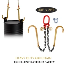 Steel G80 3/8" x 2' Trailer Tow Chain J Hook V-Type Grab Hook Wrecker Truck Tie