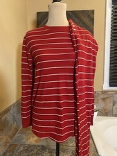 Woman  s Stars Above Red Thermal Striped Pajama 2 Pc Set Small